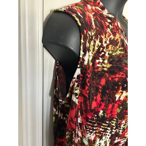 Jones Studio Womens Sleeveless V-Neck Top Size 14W Red/Black/Green Abstract Prin - Picture 3 of 9